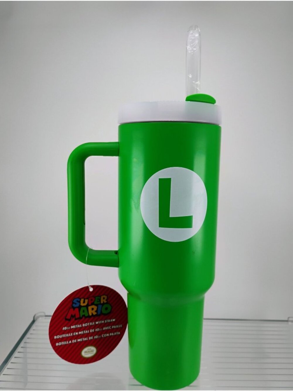 Super Mario Luigi 40oz Green Metal Water Bottle With Straw